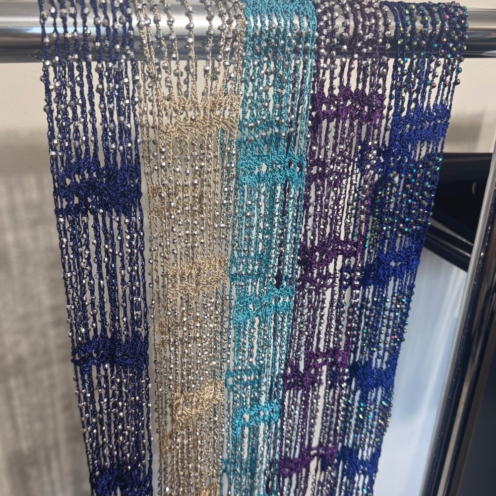 Lot of 5 Crochet Beaded Knit Fringe Skinny Scarf Multi Strand Necklace Boho - Picture 4 of 5